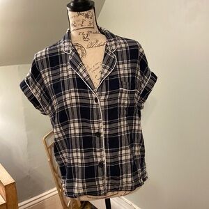 Madewell Pajama Top Black White Plaid Medium